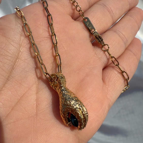 18K GOLD Anthropologe Necklace with Green Pendant - Picture 10 of 10